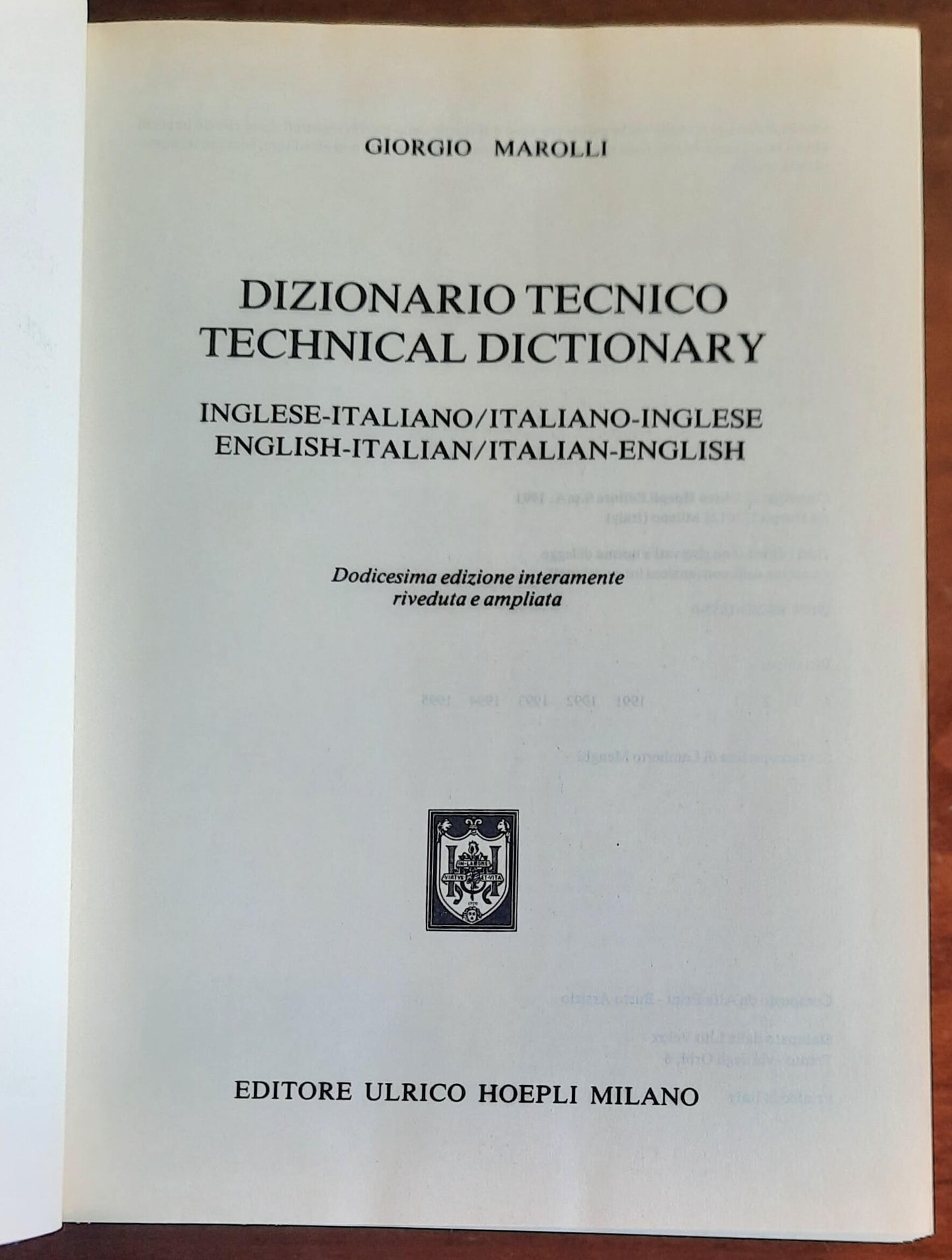 Dizionario Tecnico Inglese-Italiano / Italiano-Inglese - Hoepli