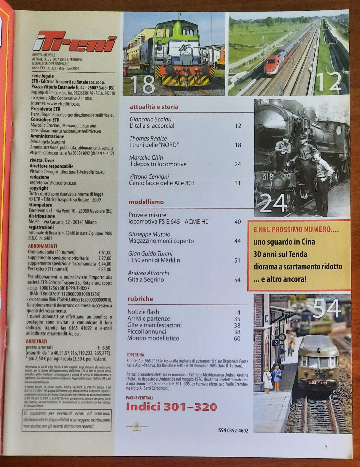 I Treni - n. 321 - dicembre 2009 - Etr Editrice Trasporti Su Rotaie