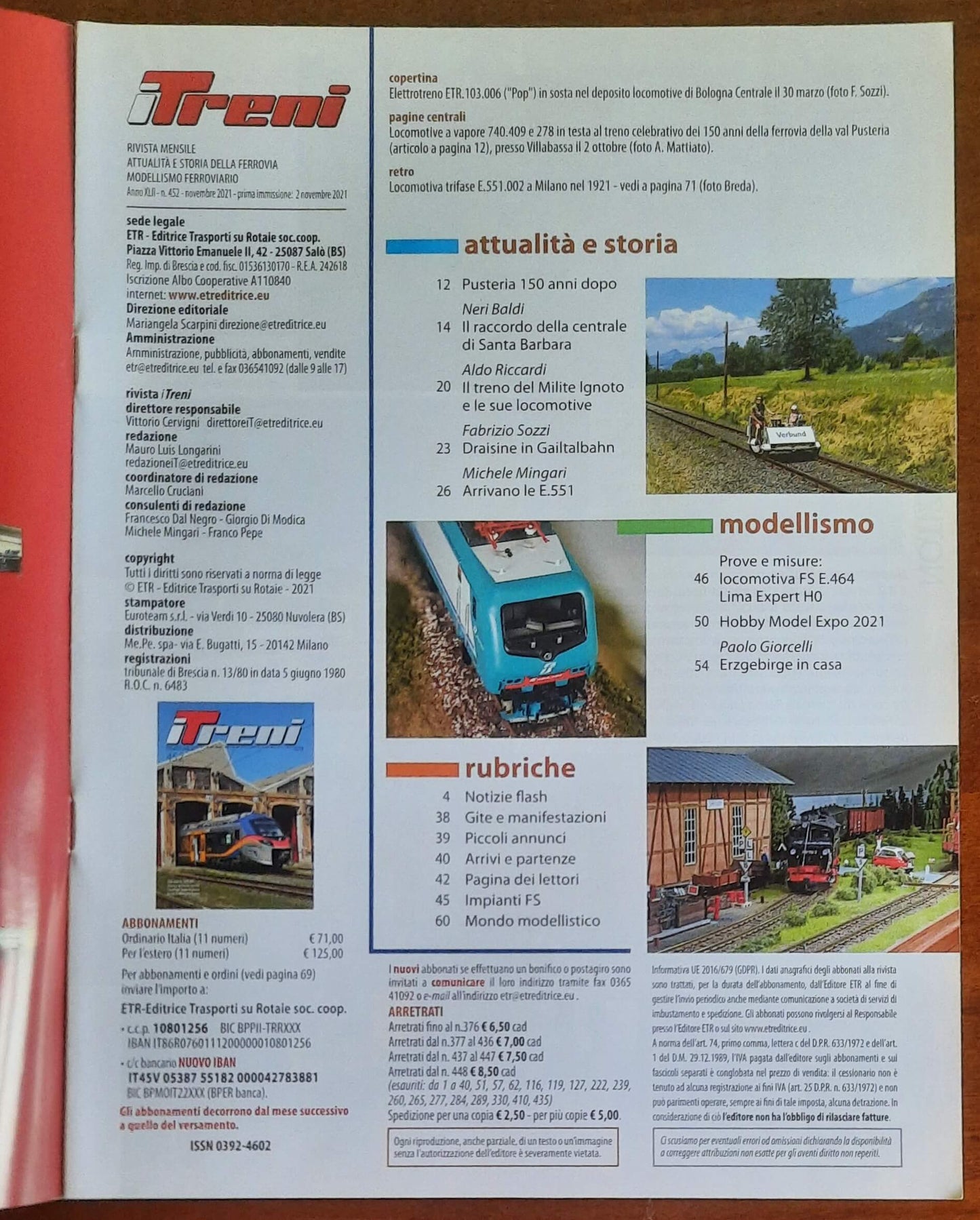 I Treni - n. 452 - novembre 2021 - Etr Editrice Trasporti Su Rotaie