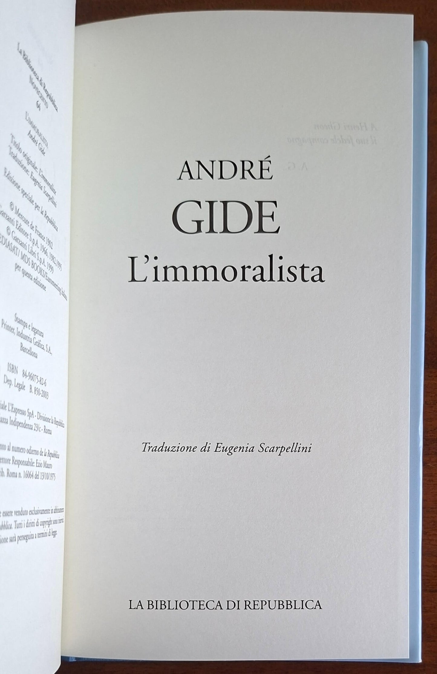 L'immoralista - Andre Gide - La Biblioteca Di Repubblica