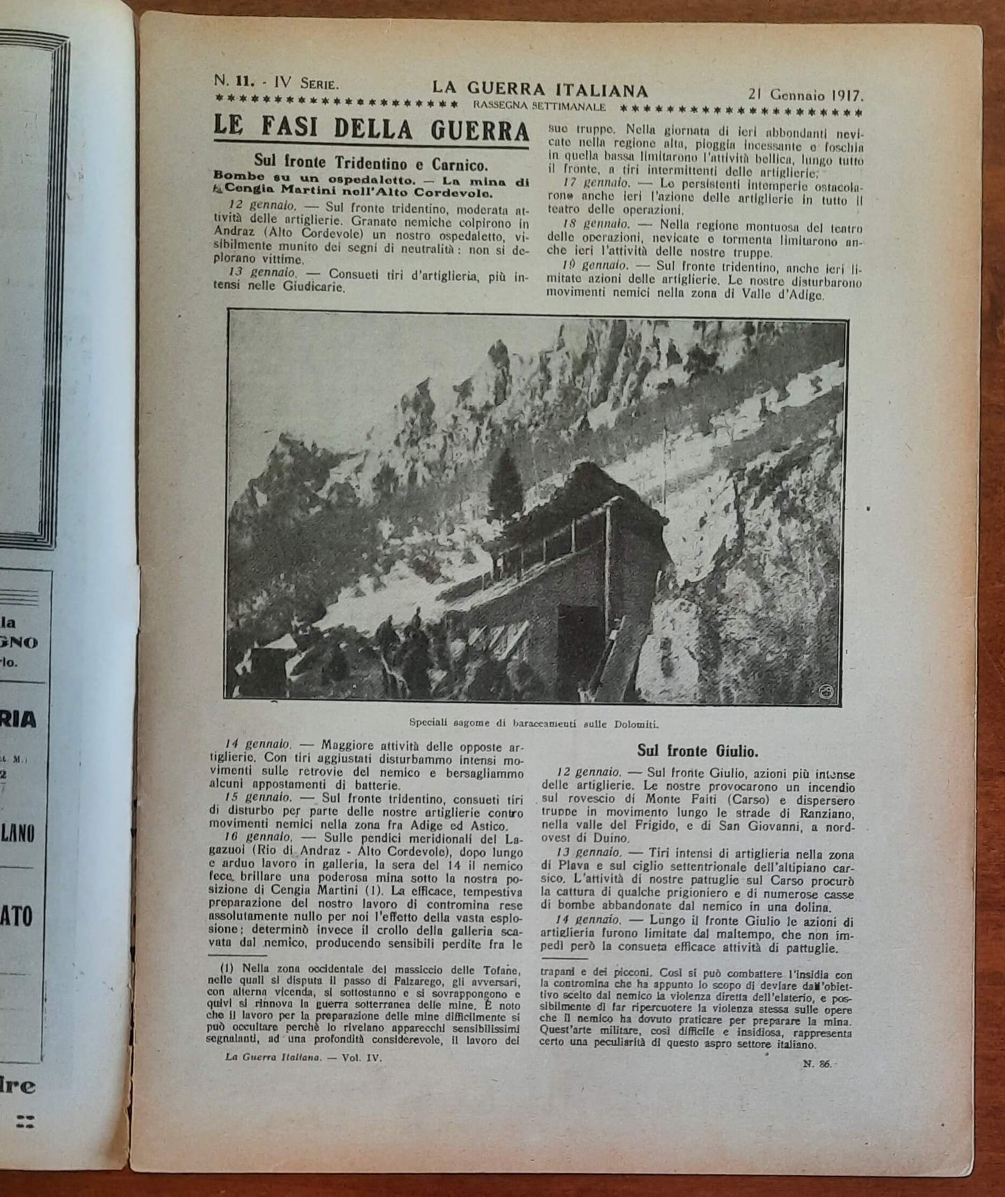La Guerra Italiana Cronistoria Illustrata degli Avvenimenti - 21 Gennaio 1917 - IV Serie n.11 - Sonzogno
