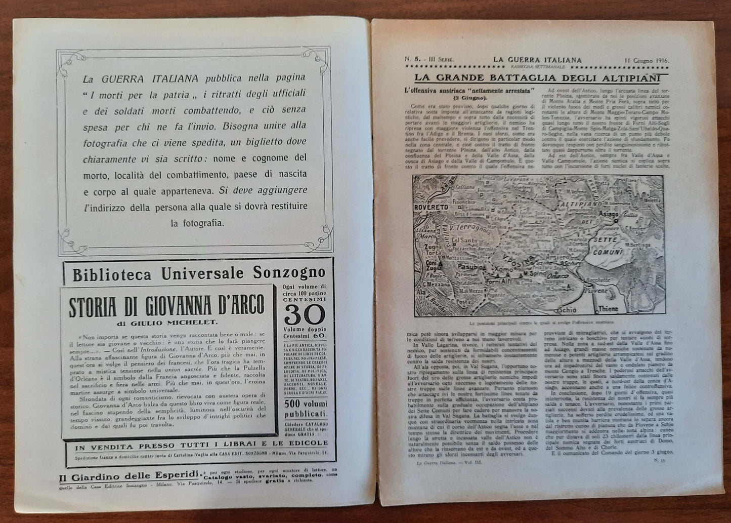 La Guerra Italiana Cronistoria Illustrata degli Avvenimenti - 11 Giugno 1916 - III Serie n.5 - Sonzogno