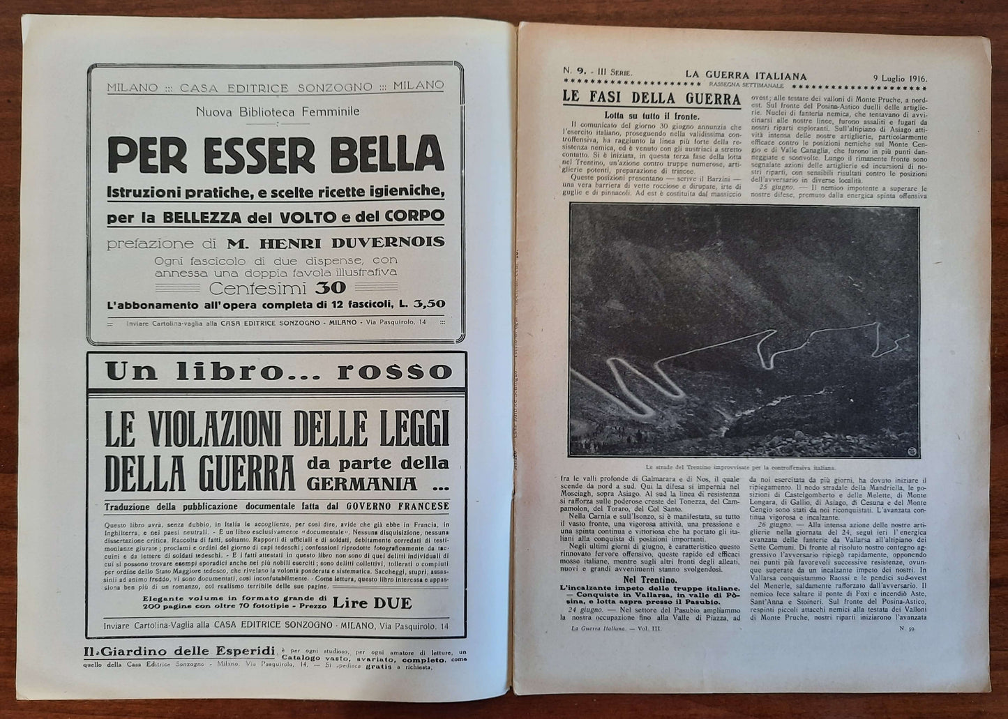 La Guerra Italiana Cronistoria Illustrata degli Avvenimenti - 9 Luglio 1916 - III Serie n.9 - Sonzogno