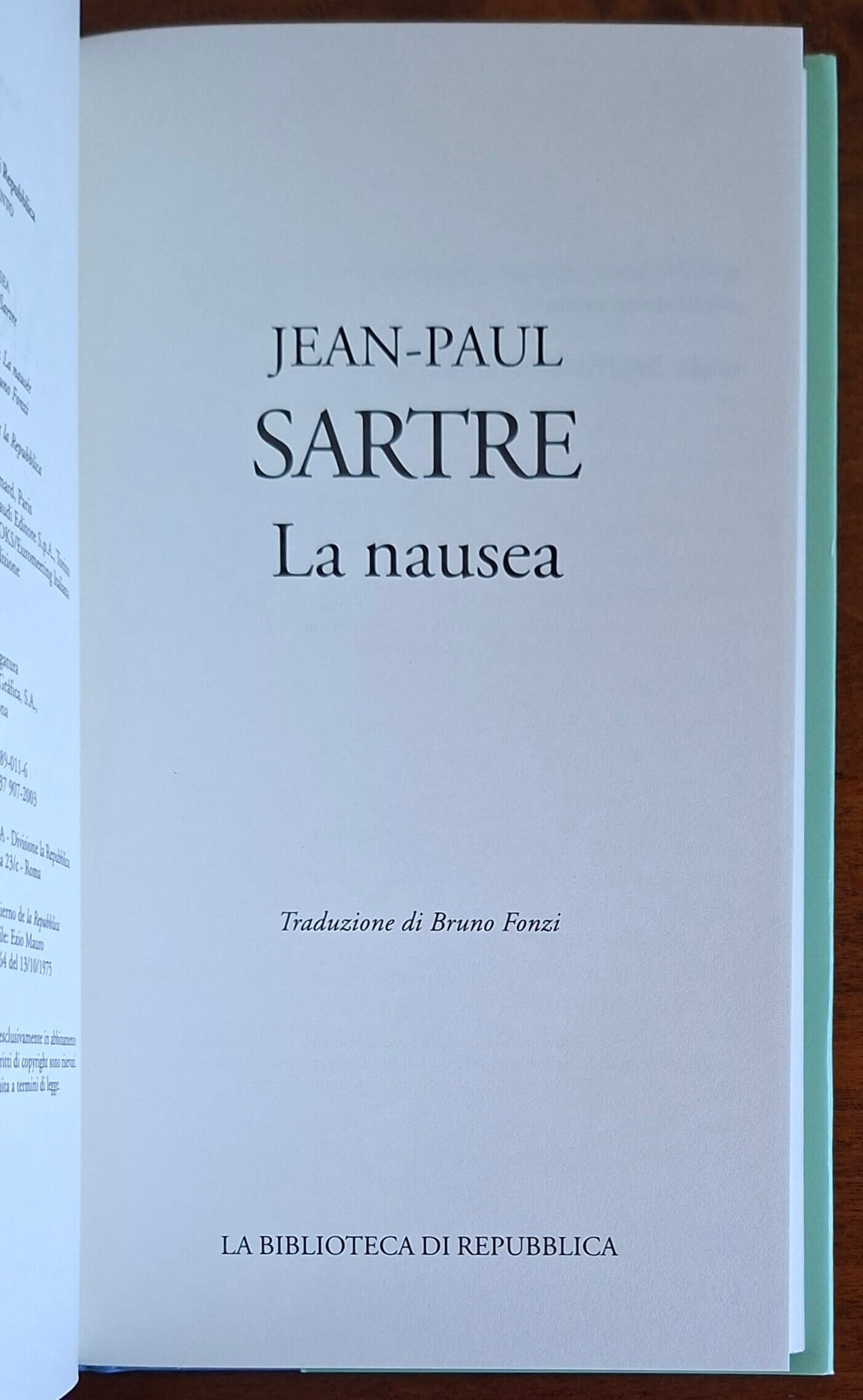La nausea - Jean Paul Sartre - La Biblioteca Di Repubblica