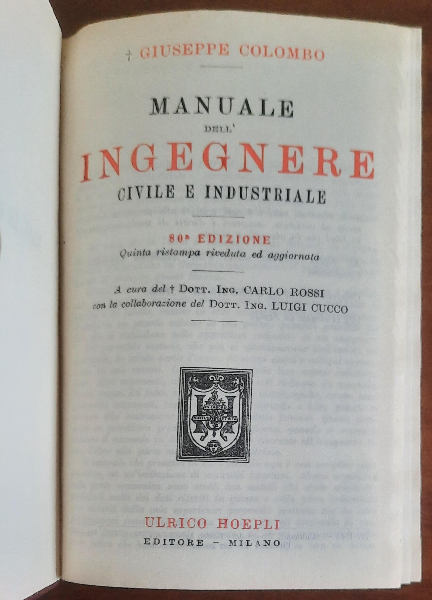 Manuale dell’ingegnere civile e industriale - Giuseppe Colombo - Hoepli