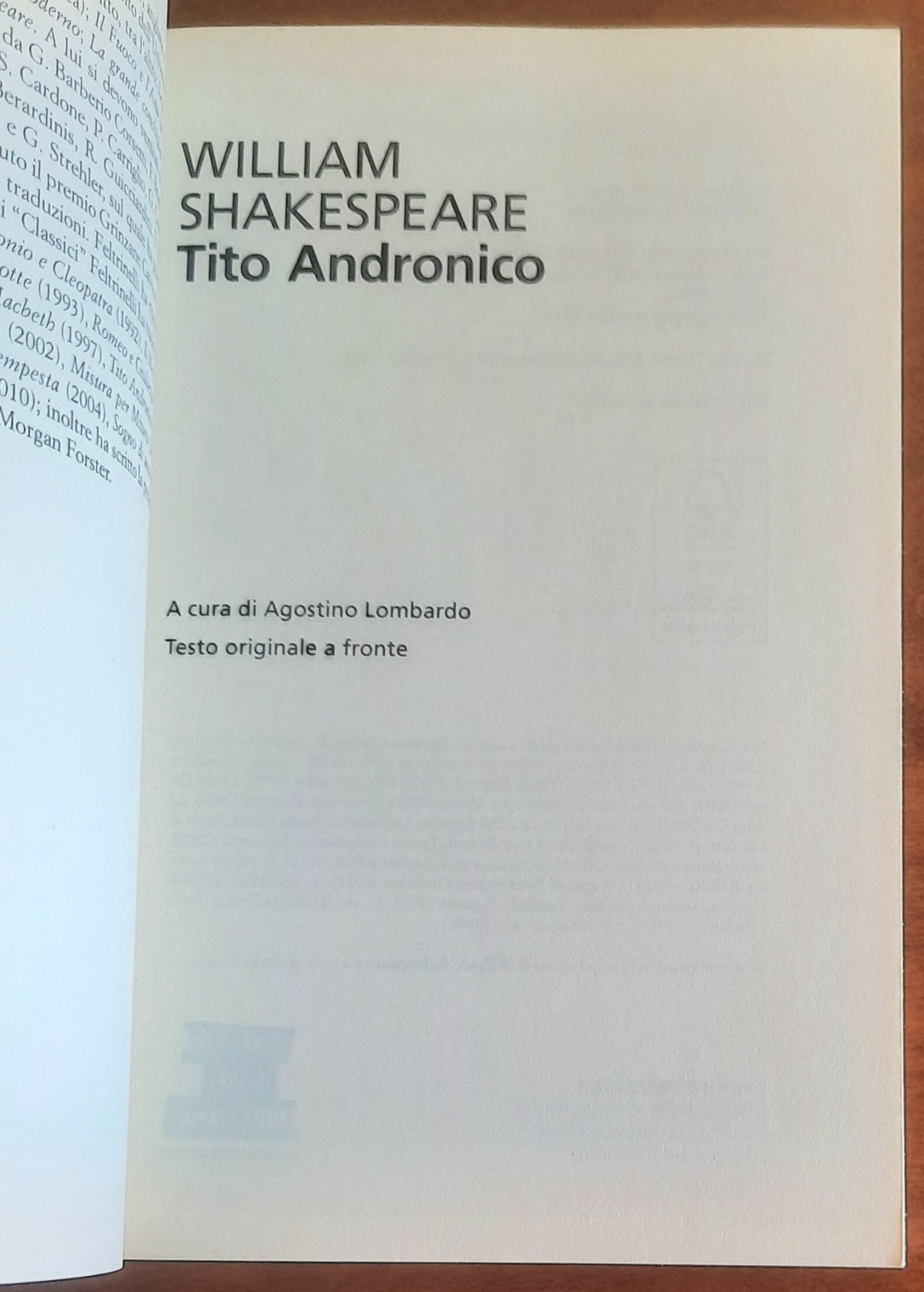 Tito Andronico. Testo originale a fronte - di William Shakespeare