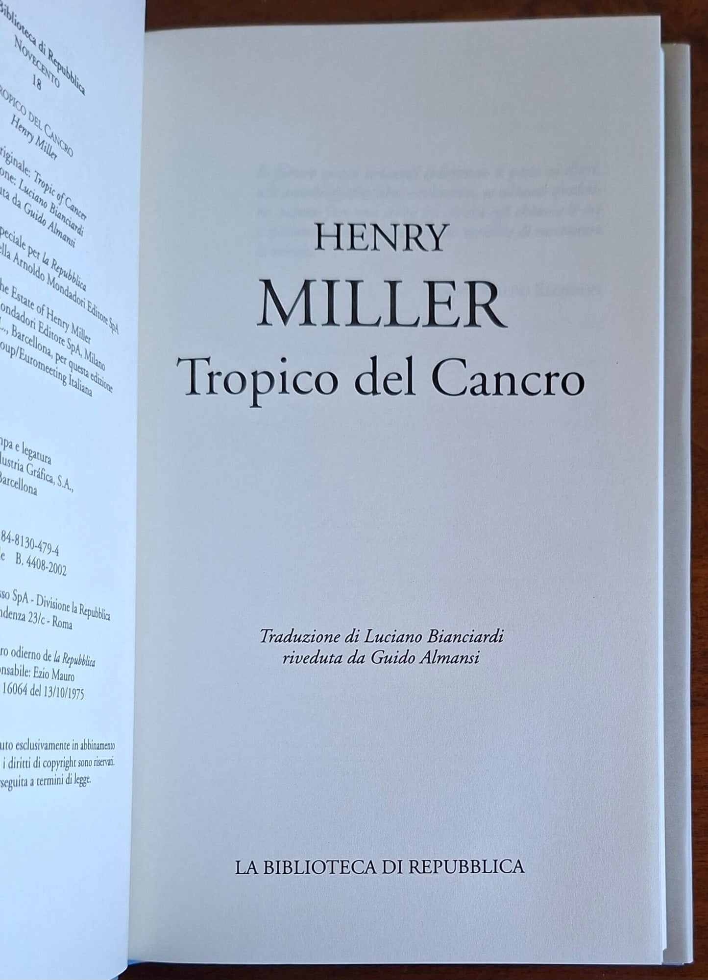 Tropico del Cancro - Henry Miller - Biblioteca Di Repubblica