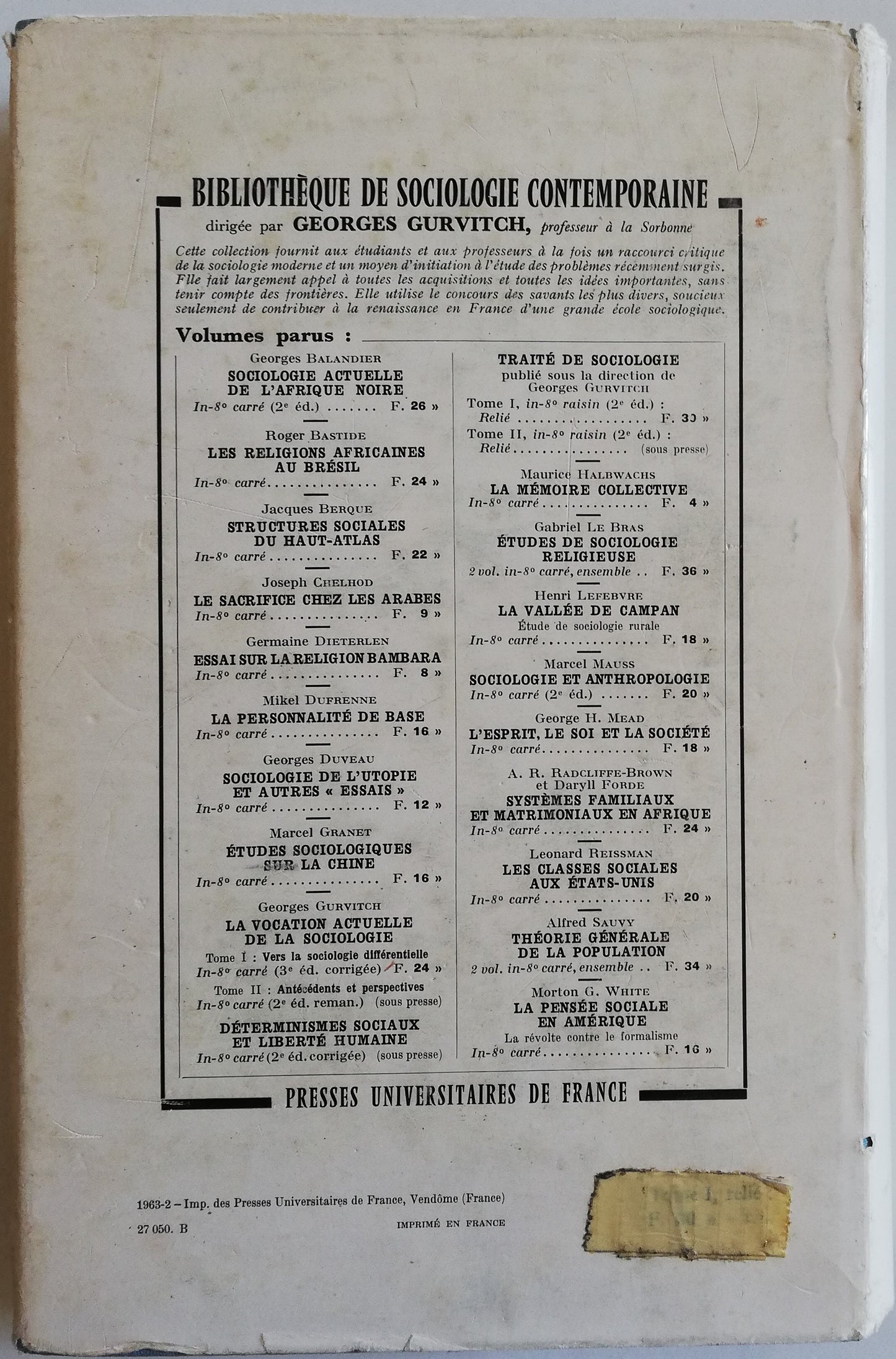 Traite de Sociologie - di Georges Gurvitch