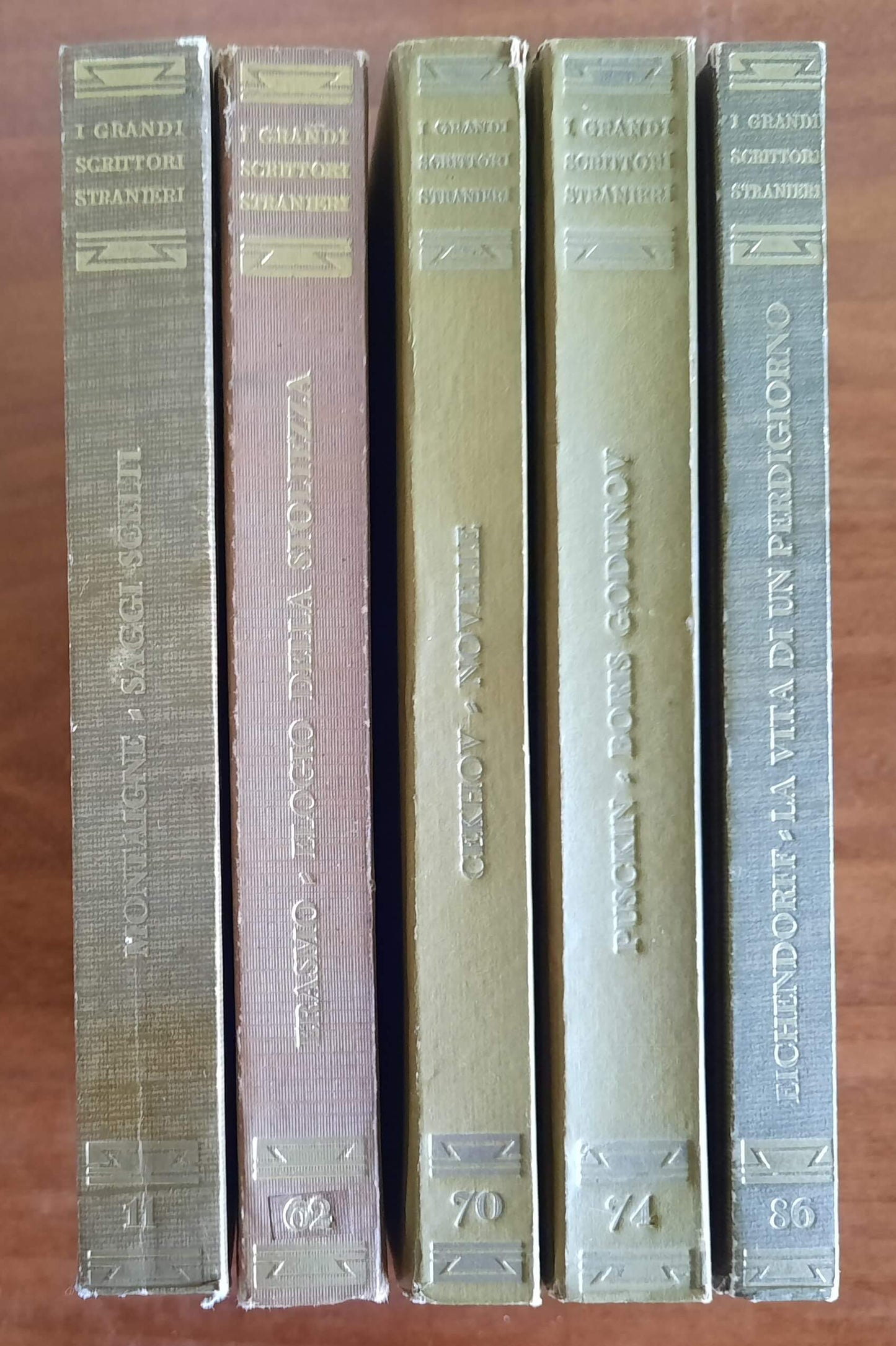 5 libri UTET - I Grandi Scrittori Stranieri - Cechov, Pusckin, Erasmo da Rotterdam, von Eichendoff, De Montaigne