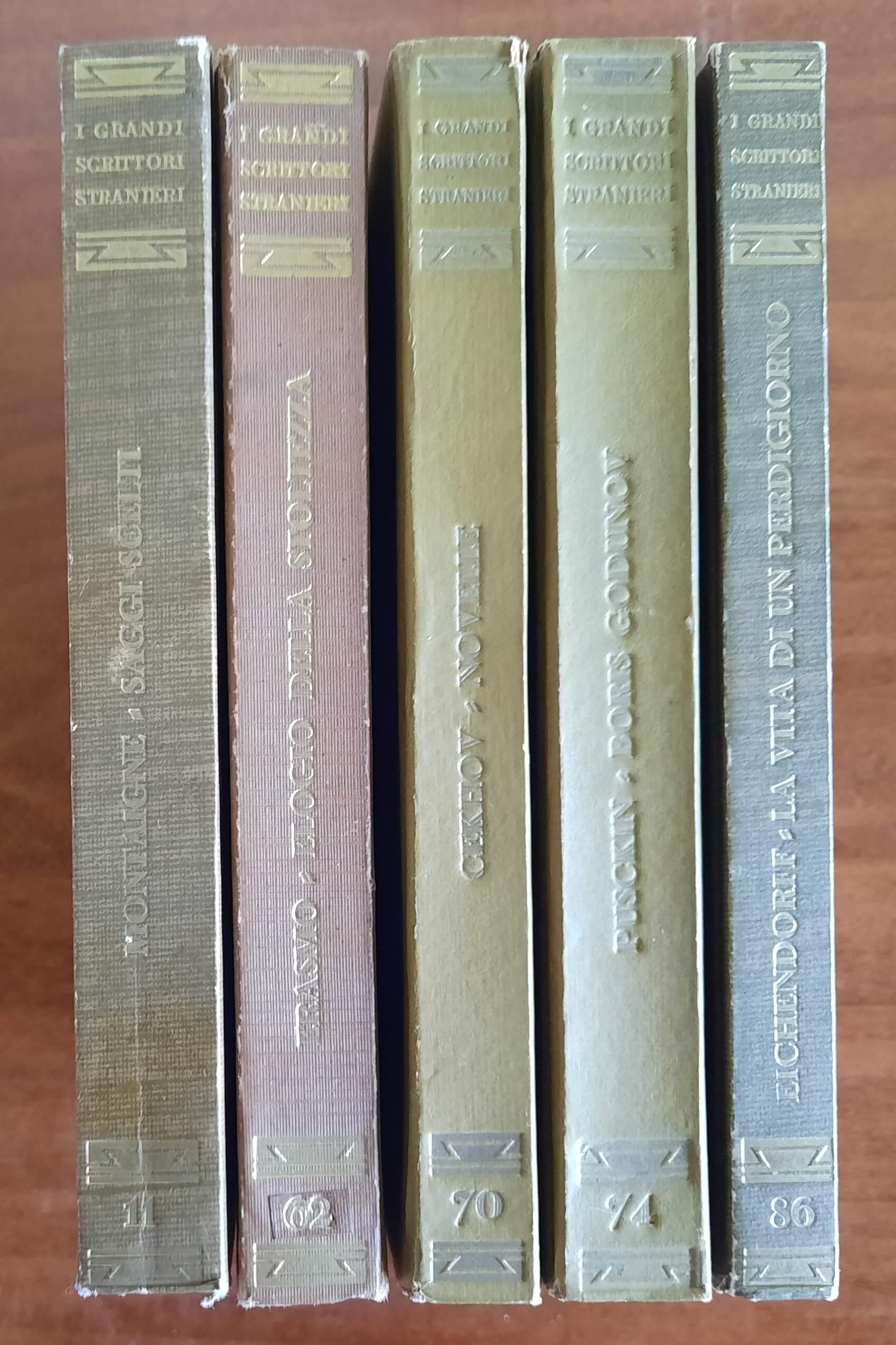 5 libri UTET - I Grandi Scrittori Stranieri - Cechov, Pusckin, Erasmo da Rotterdam, von Eichendoff, De Montaigne