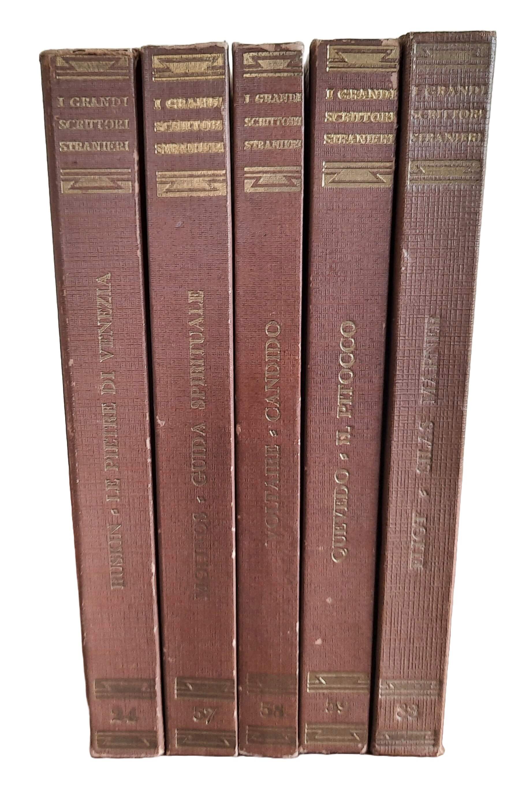 5 libri UTET - I Grandi Scrittori Stranieri - Ruskin, Eliot, De Molinos, Voltaire, Quevedo