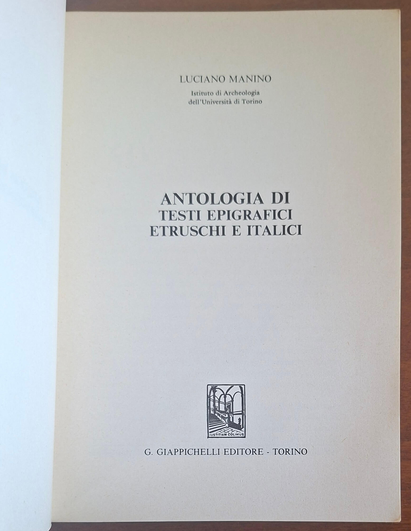 Antologia di testi epigrafici etruschi e italiaci - Giappichelli Editore