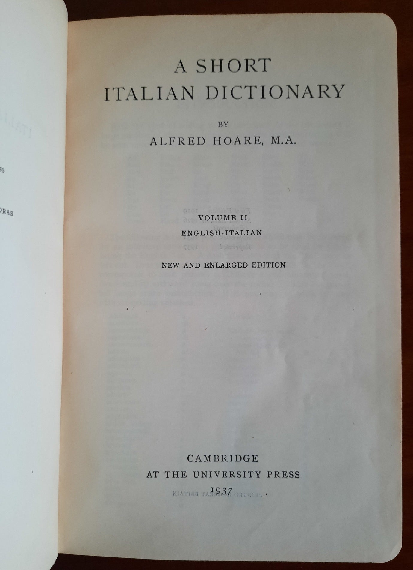 A short Italian dictionary - Cambridge University Press - 2 vol.