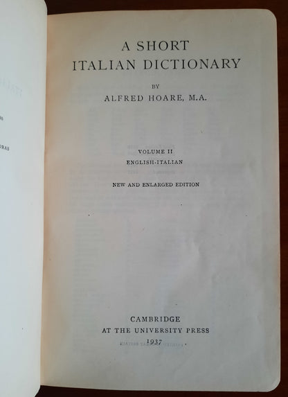 A short Italian dictionary - Cambridge University Press - 2 vol.