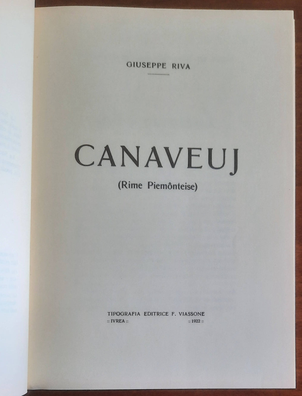 Canaveuj (Rime piemonteise) - di Giuseppe Riva - Tipografia Ferraro