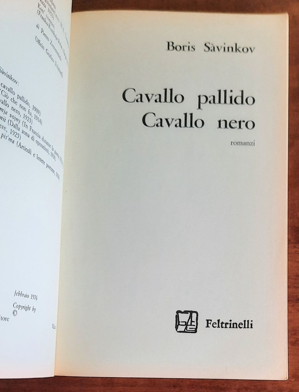 Cavallo pallido. Cavallo nero - Feltrinelli - 1976