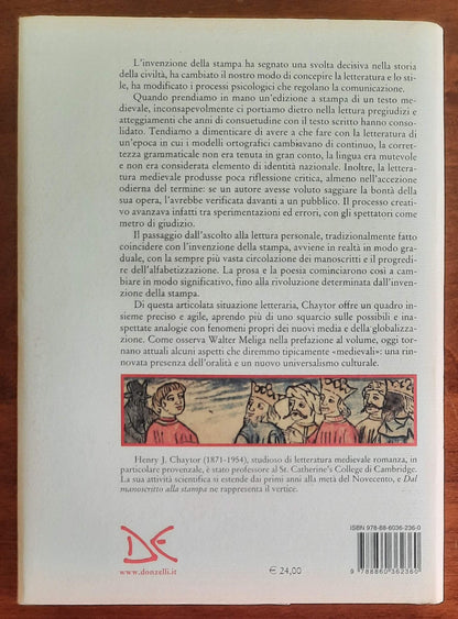 Dal manoscritto alla stampa. La letteratura volgare del medioevo
