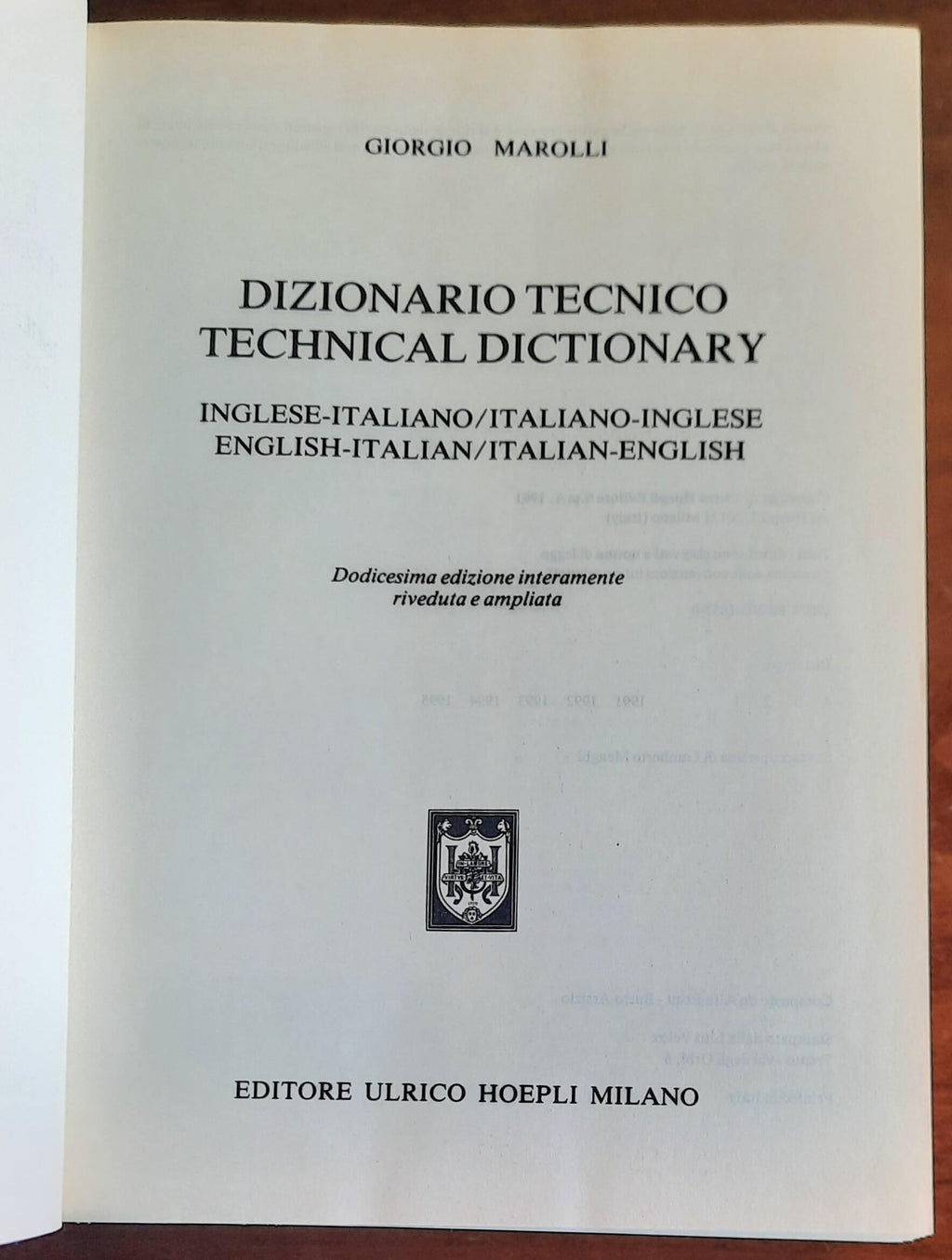 Dizionario Tecnico Inglese-Italiano / Italiano-Inglese - Hoepli