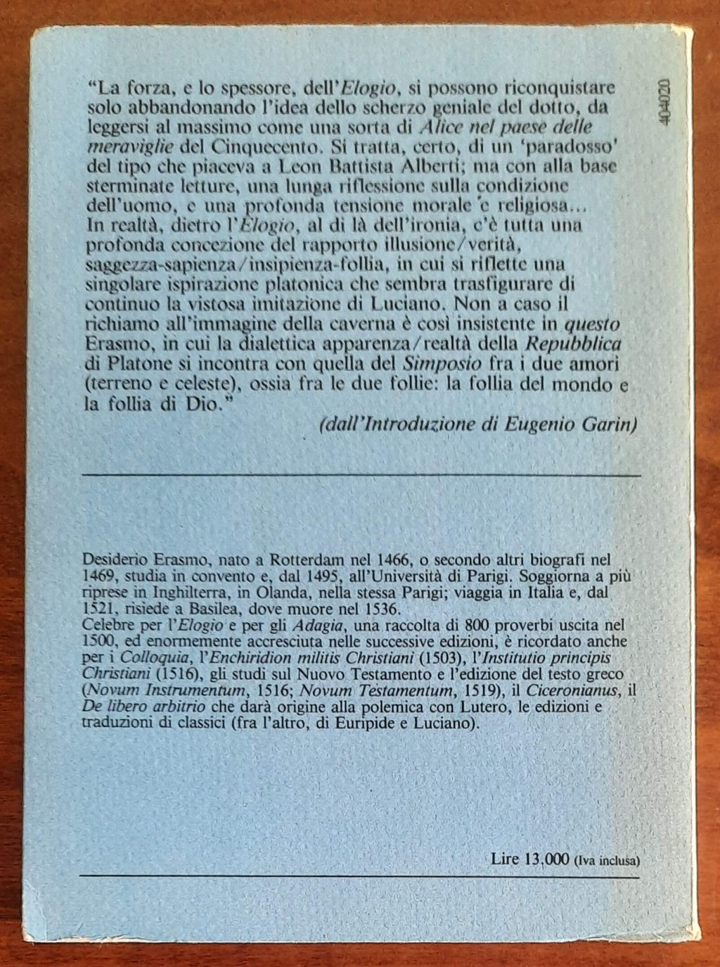 Elogio della follia - Erasmo Da Rotterdam (a Cura Di Eugenio Garin)