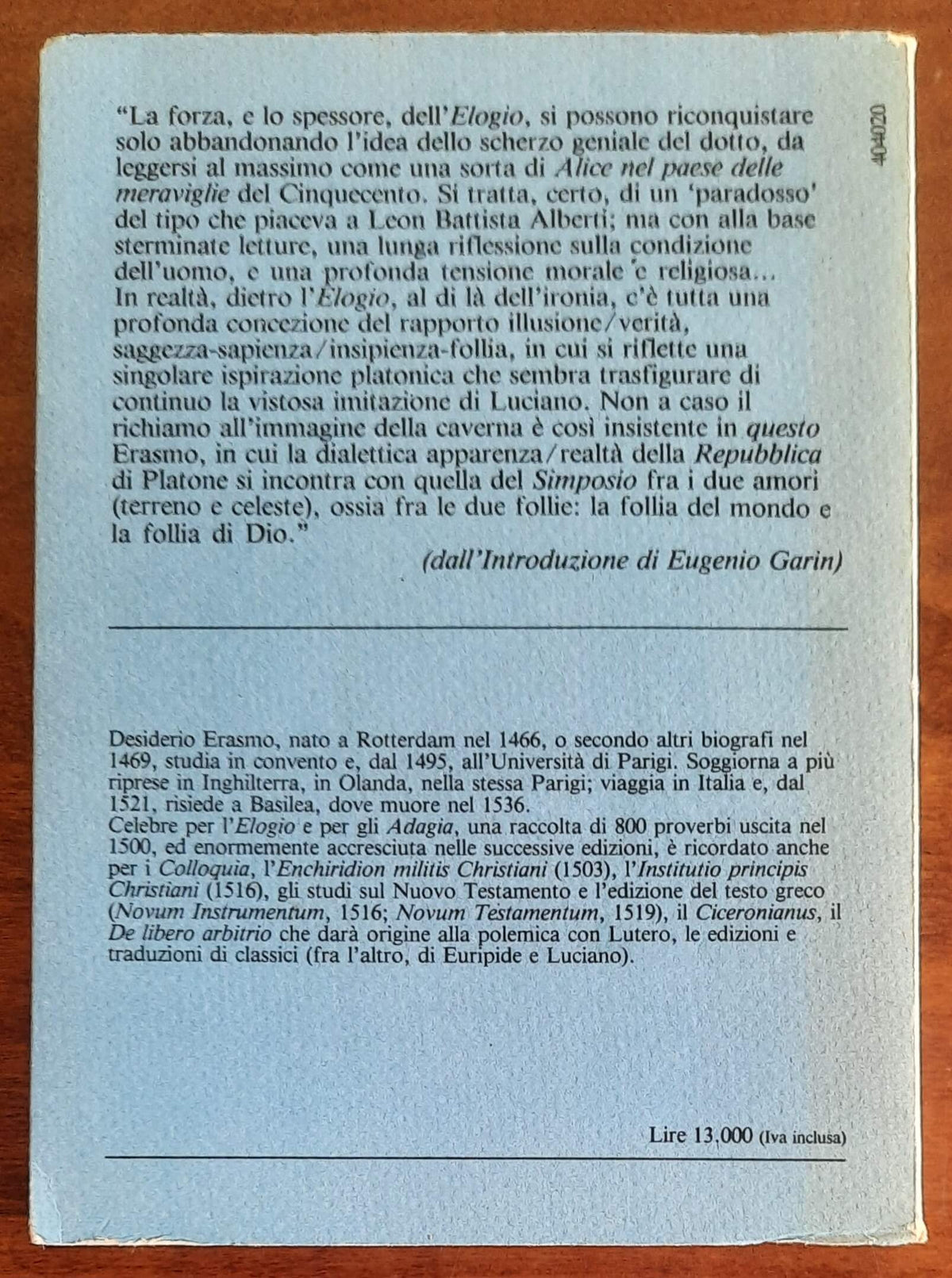 Elogio della follia - Erasmo Da Rotterdam (a Cura Di Eugenio Garin)