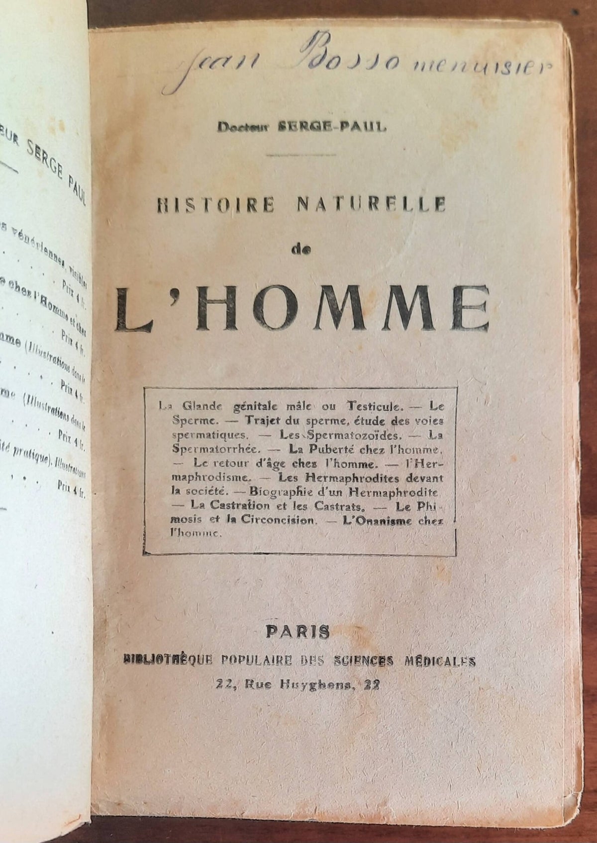 Histoire naturelle de l’homme - Bibliotheque Populaire Des Sciences Medicales