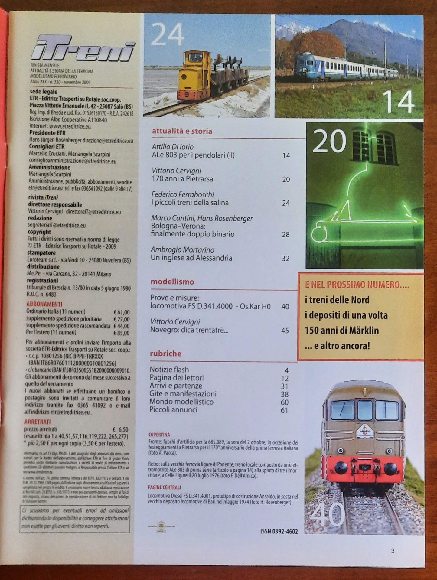 I Treni - n. 320 - novembre 2009 - Etr Editrice Trasporti Su Rotaie