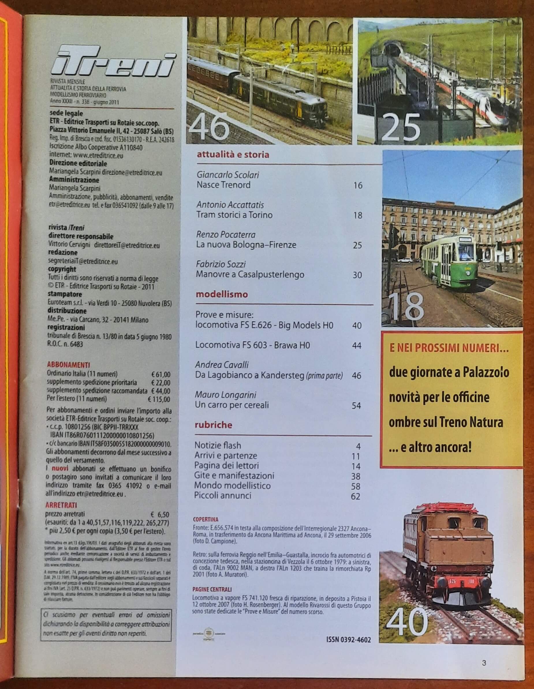I Treni - n. 338 - giugno 2011 - Etr Editrice Trasporti Su Rotaie