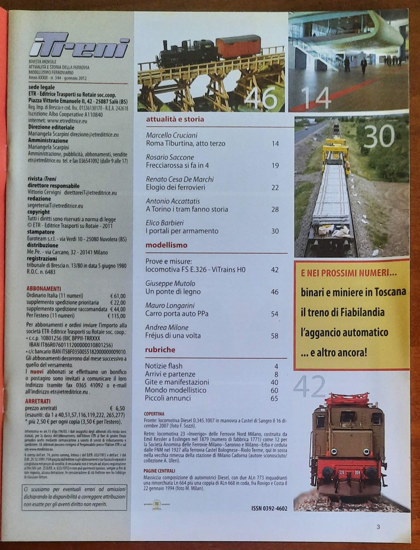 I Treni - n. 344 - gennaio 2012 - Etr Editrice Trasporti Su Rotaie