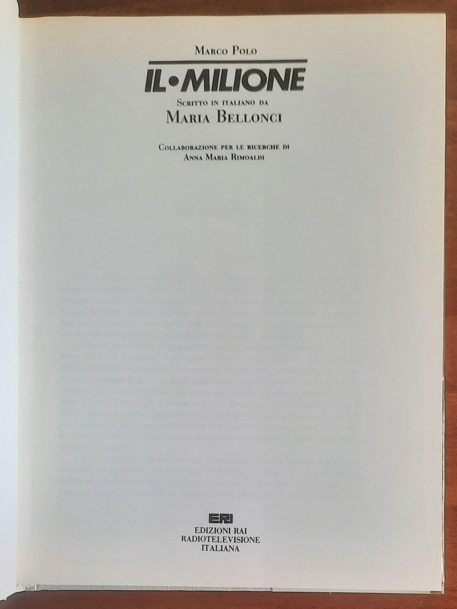 Il Milione - di Marco Polo (A Cura Di Maria Bellonci) - Rai Eri