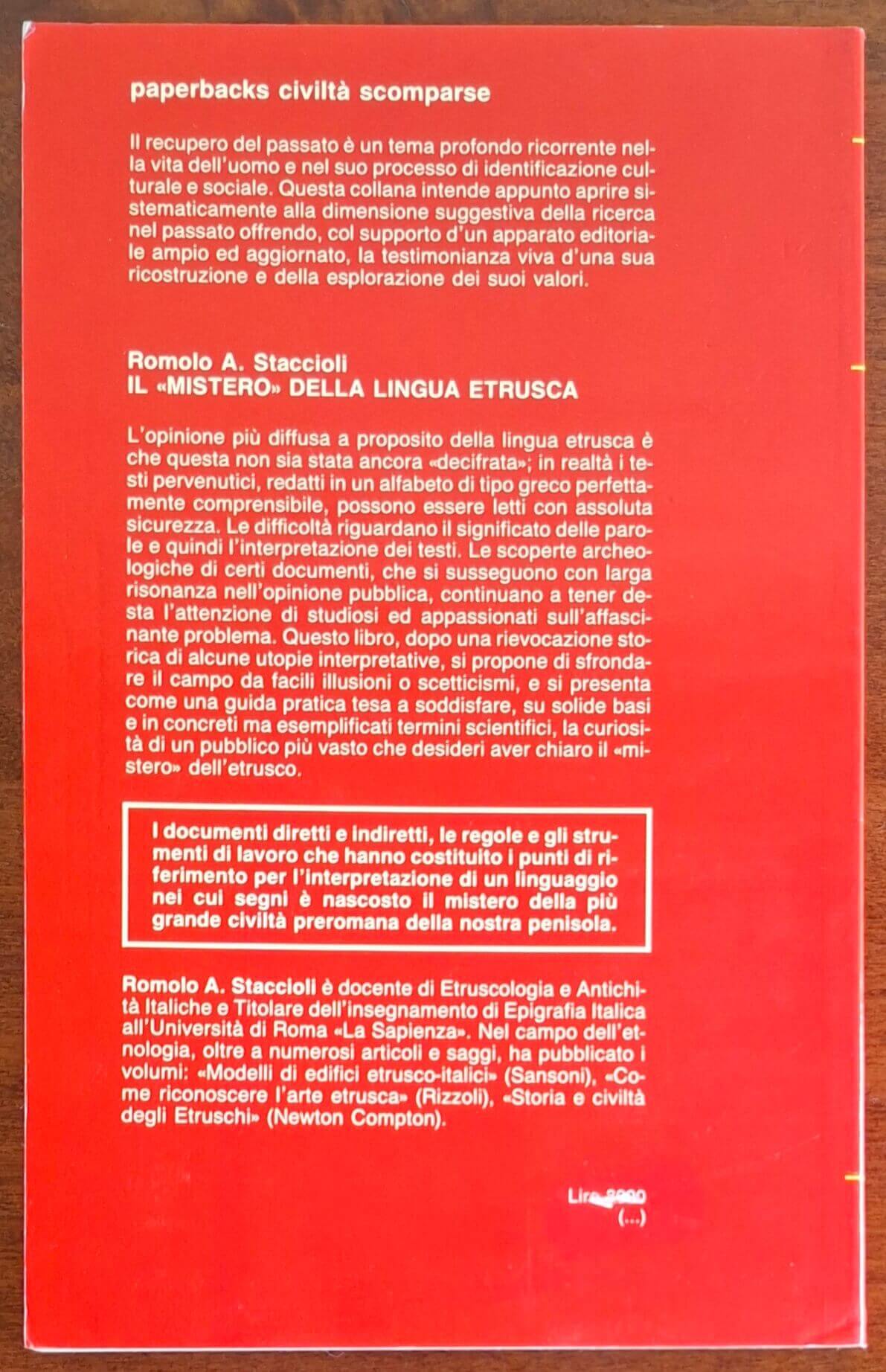 Il «mistero» della lingua etrusca. Avventure ed enigmi d'una «decifrazione»