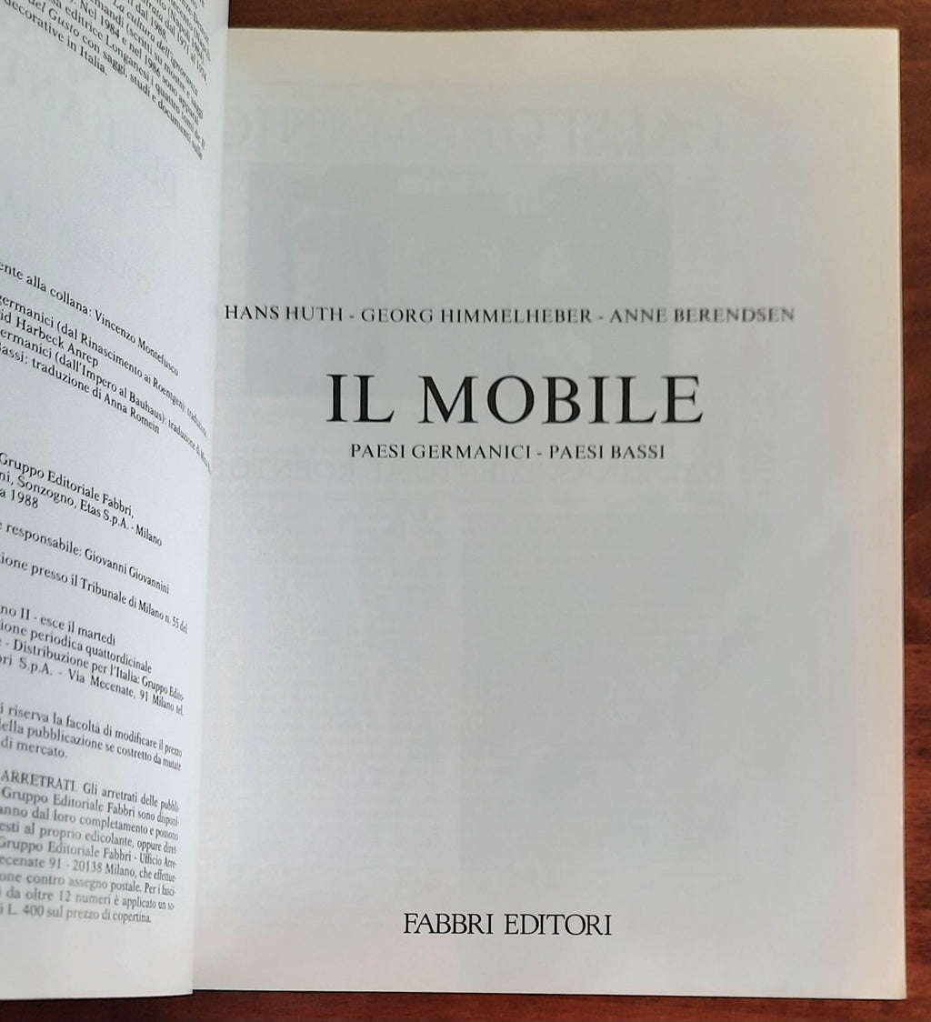 Il mobile. Paesi Germanici e Paesi Bassi - Fabbri Editori - 1989
