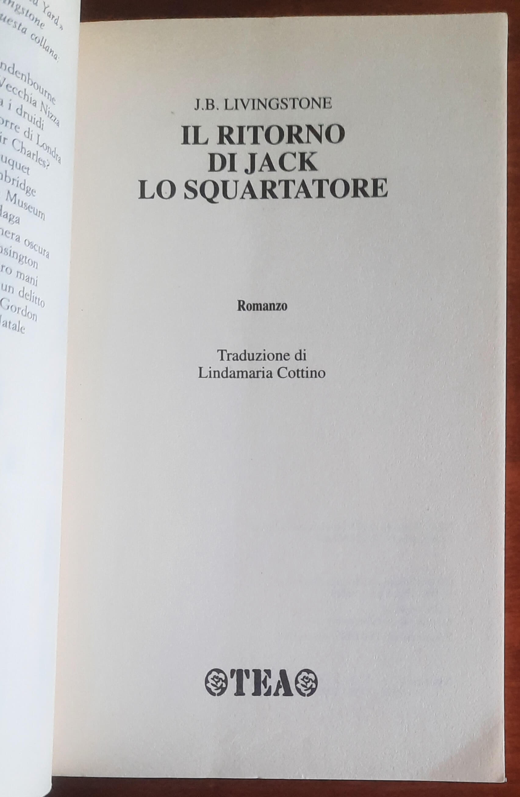 Il ritorno di Jack lo Squartatore - di J. B. Livingstone - Tea