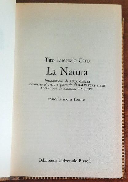 La Natura - di Tito Lucrezio Caro - B.U.R. - 1980