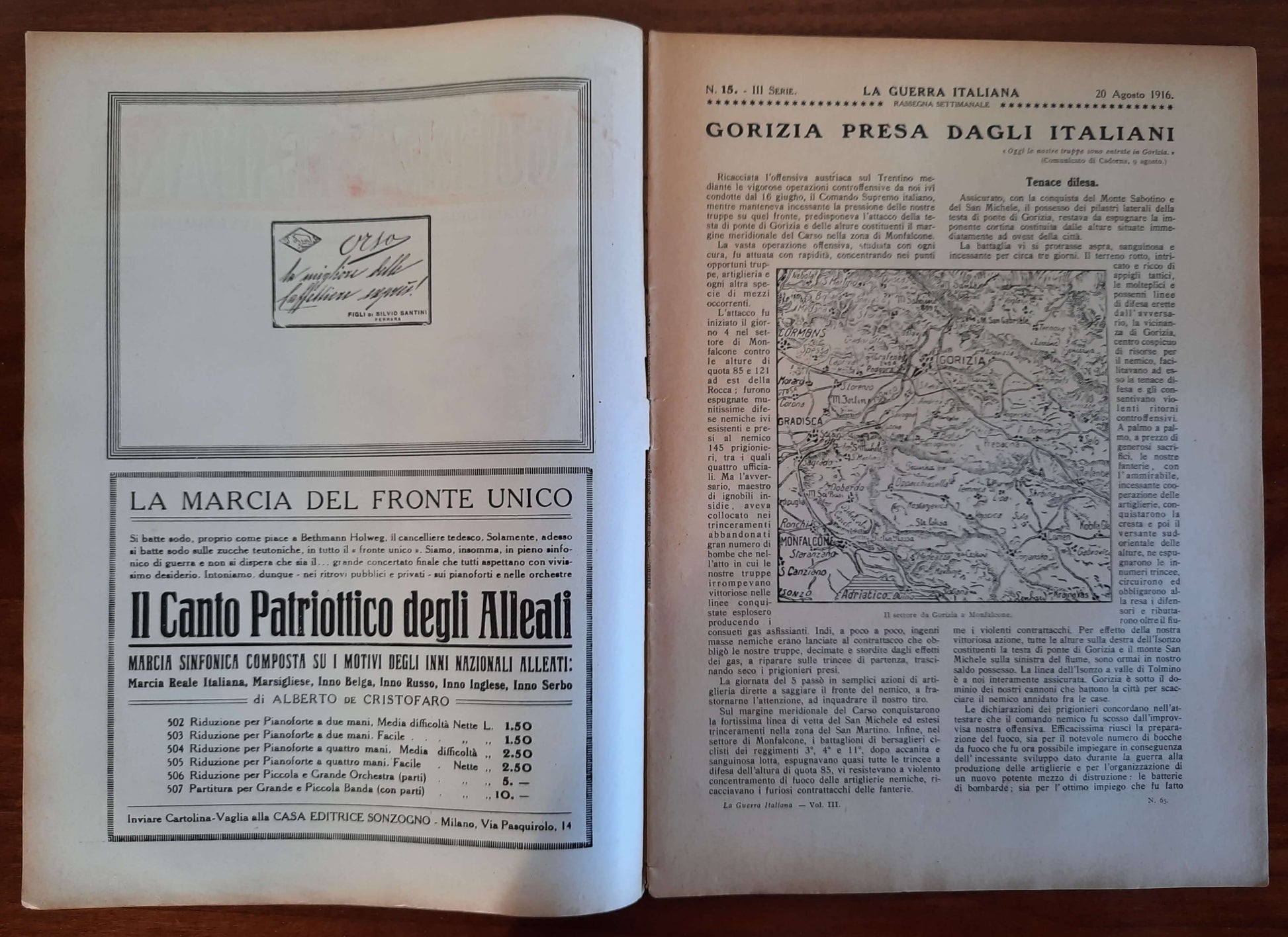La Guerra Italiana Cronistoria Illustrata degli Avvenimenti - 20 Agosto 1916 - III Serie n.15 - Sonzogno