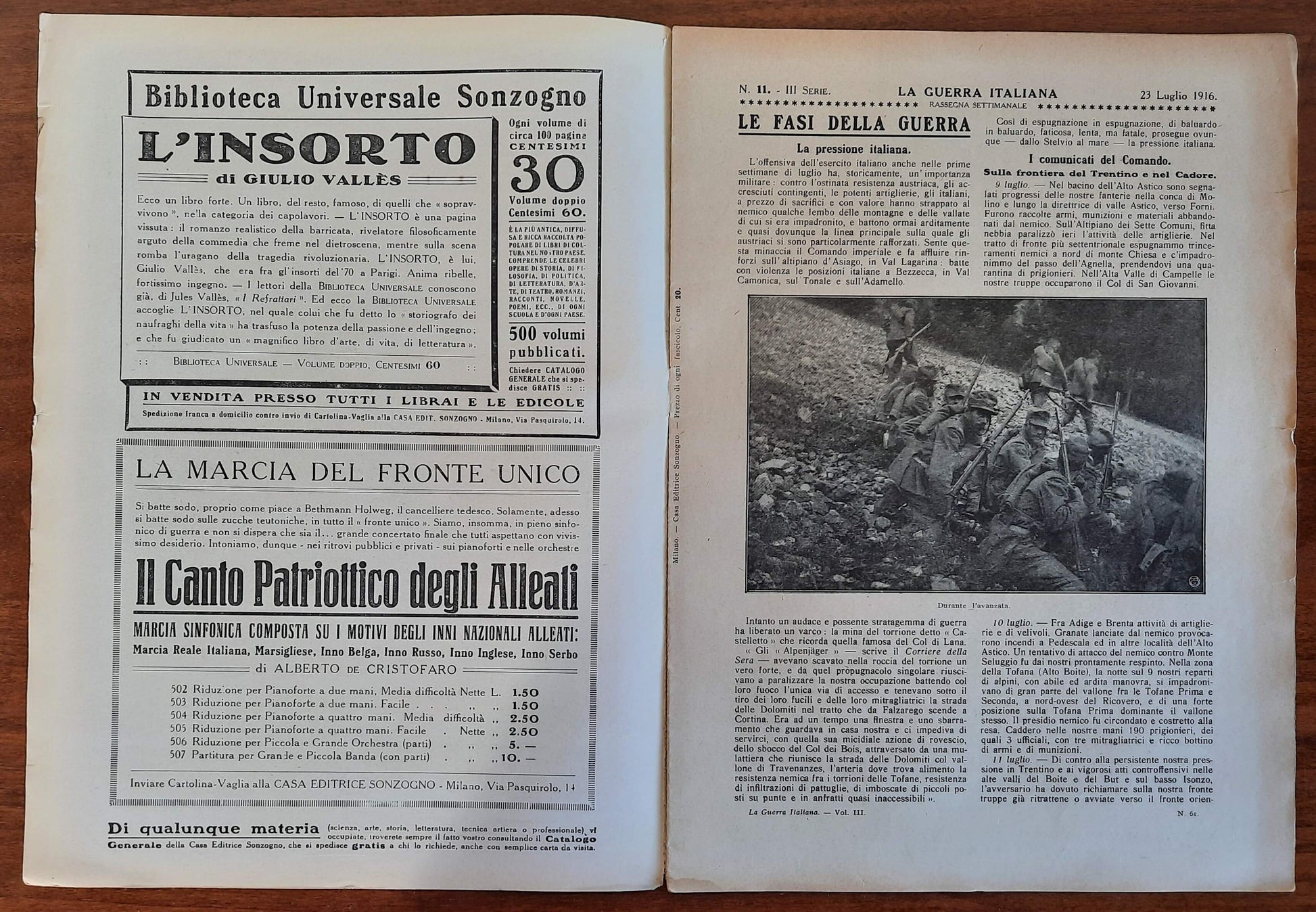La Guerra Italiana Cronistoria Illustrata degli Avvenimenti - 23 Luglio 1916 - III Serie n.11 - Sonzogno