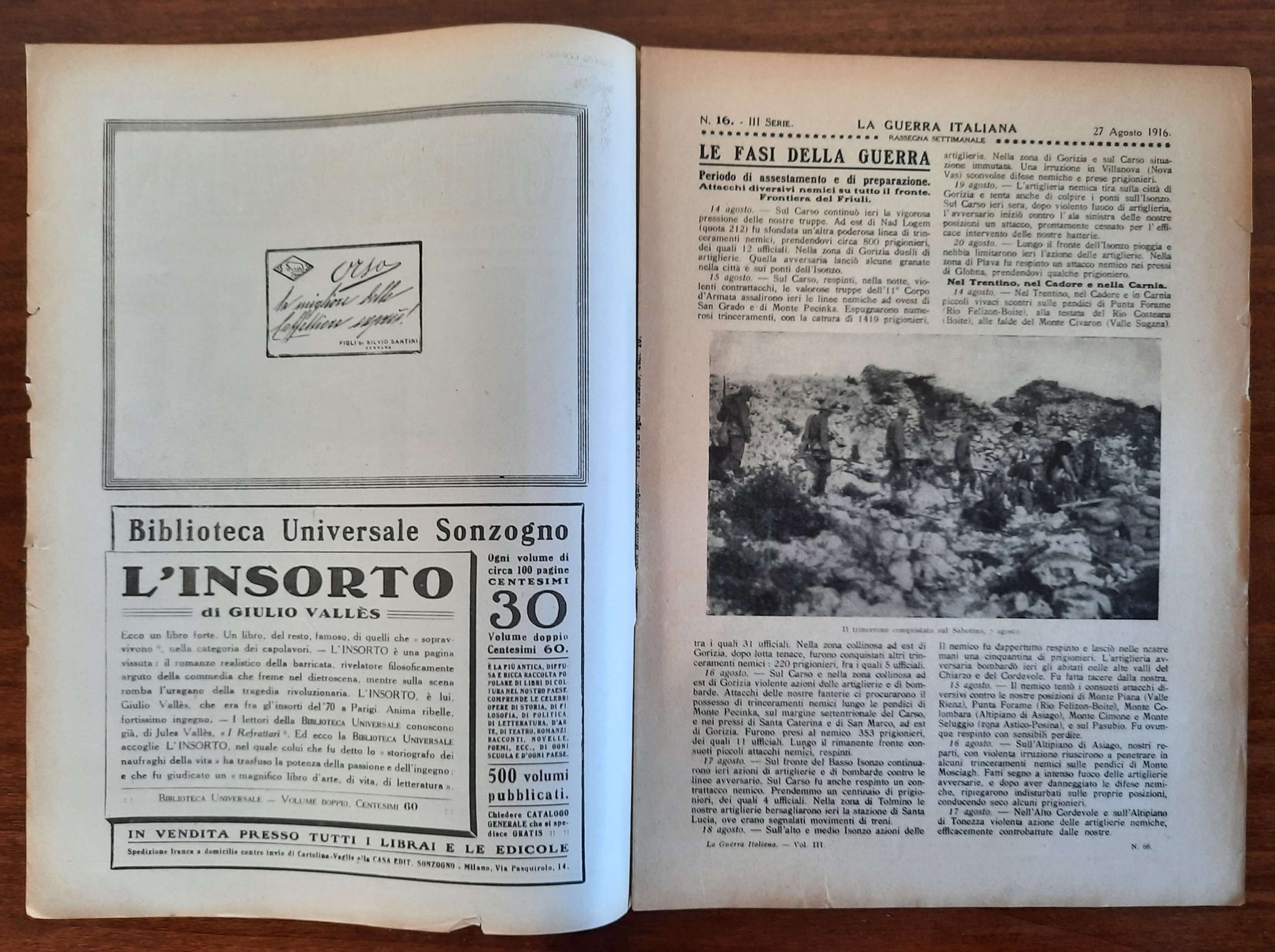 La Guerra Italiana Cronistoria Illustrata degli Avvenimenti - 27 Agosto 1916 - III Serie n.16 - Sonzogno