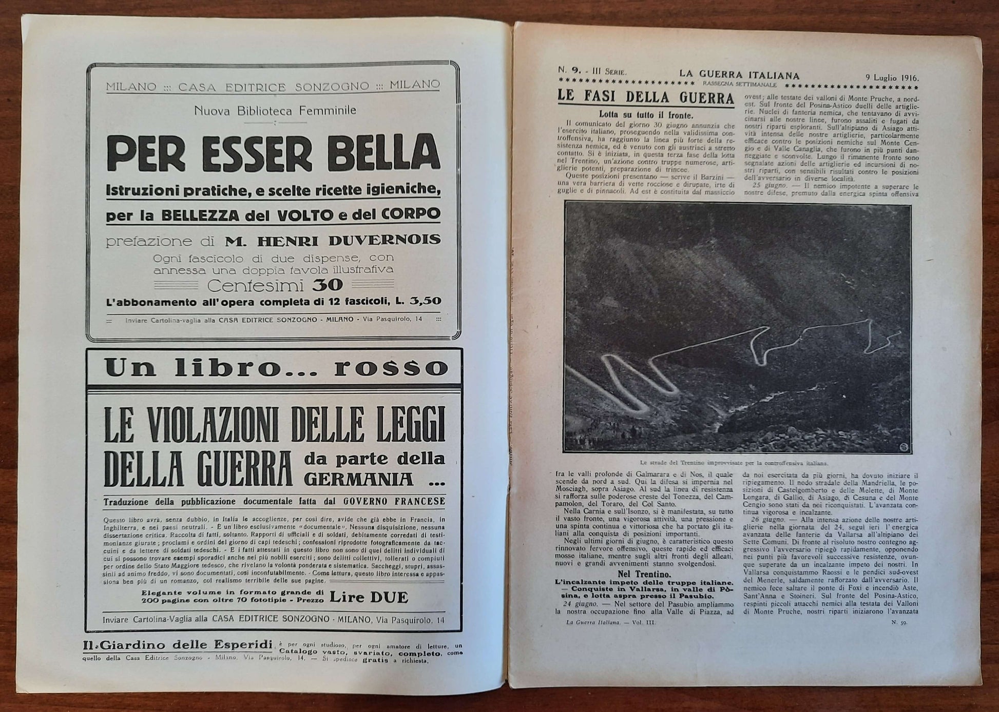 La Guerra Italiana Cronistoria Illustrata degli Avvenimenti - 9 Luglio 1916 - III Serie n.9 - Sonzogno