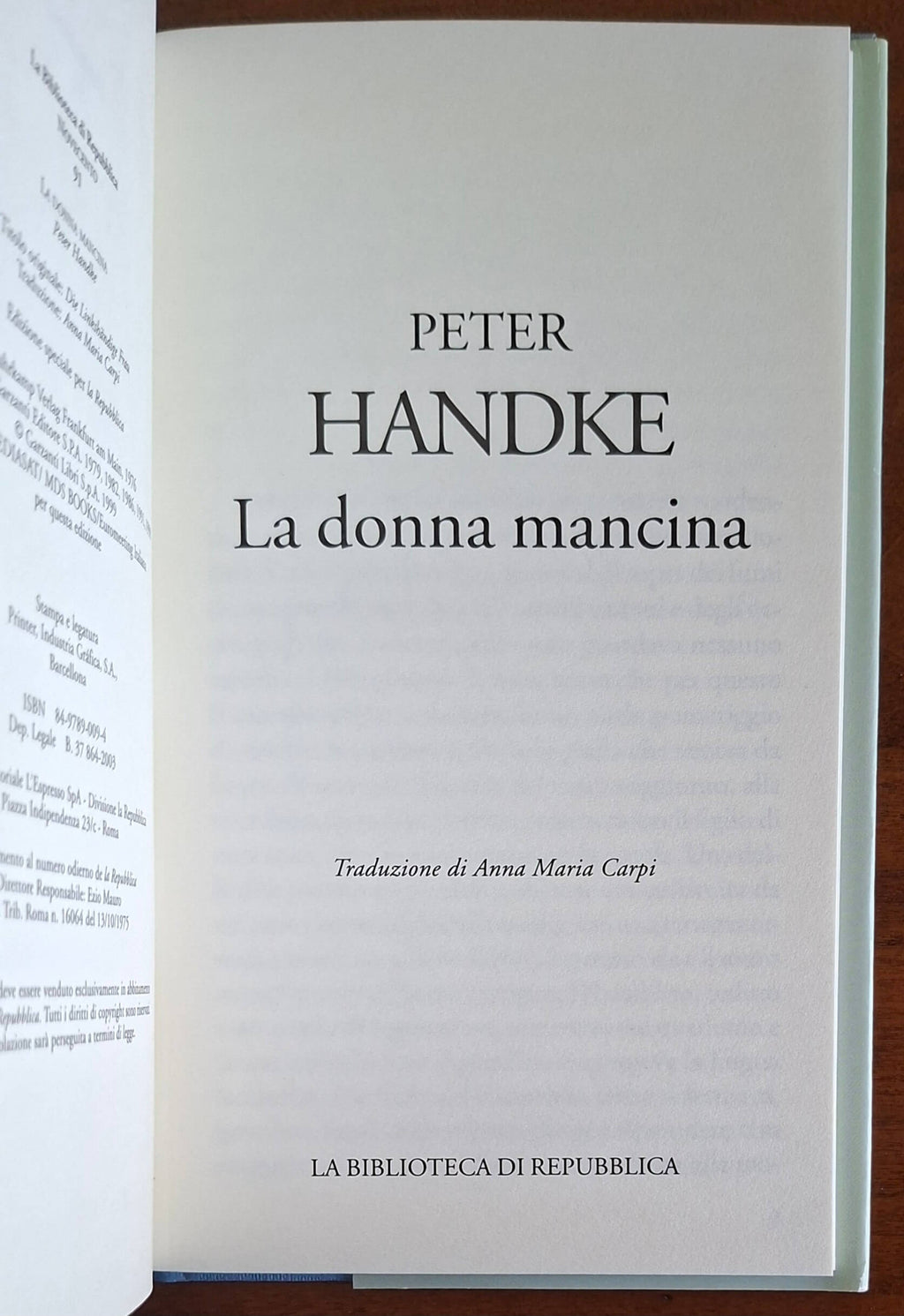 La donna mancina - Peter Handke - Biblioteca Di Repubblica