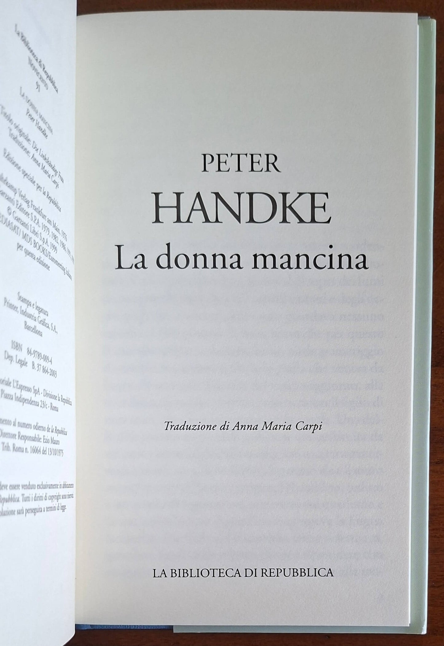 La donna mancina - Peter Handke - Biblioteca Di Repubblica