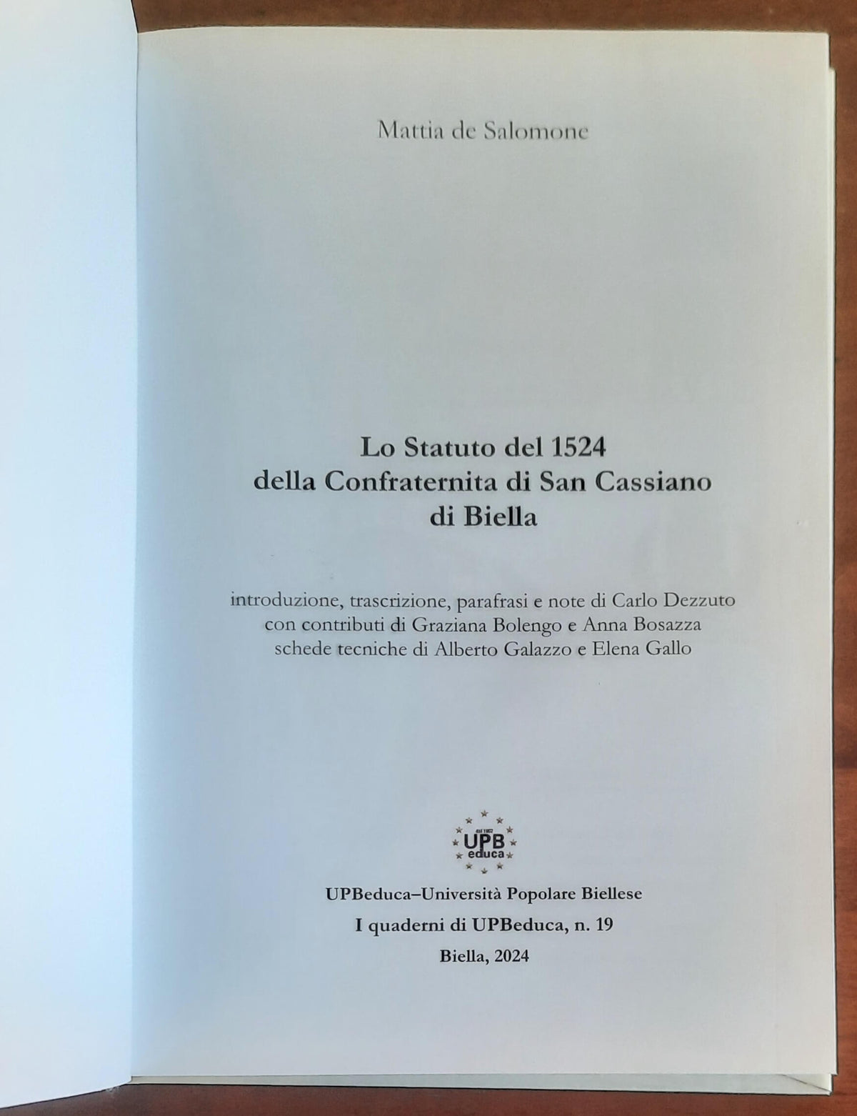 Lo Statuto del 1524 della Confraternita di San Cassiano di Biella