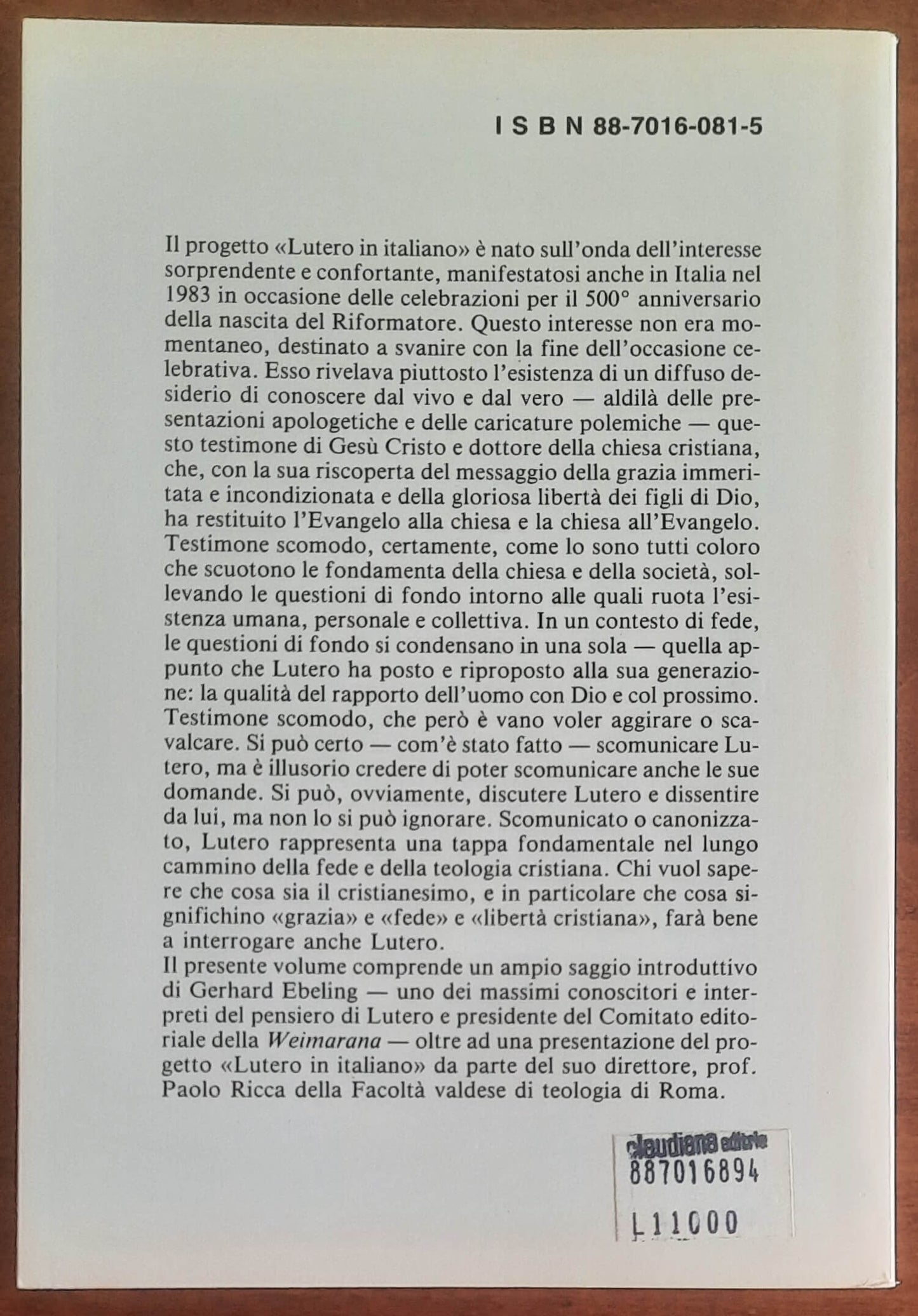 Lutero l’itinerario e il messaggio - Gerhard Ebeling - Claudiana Editrice