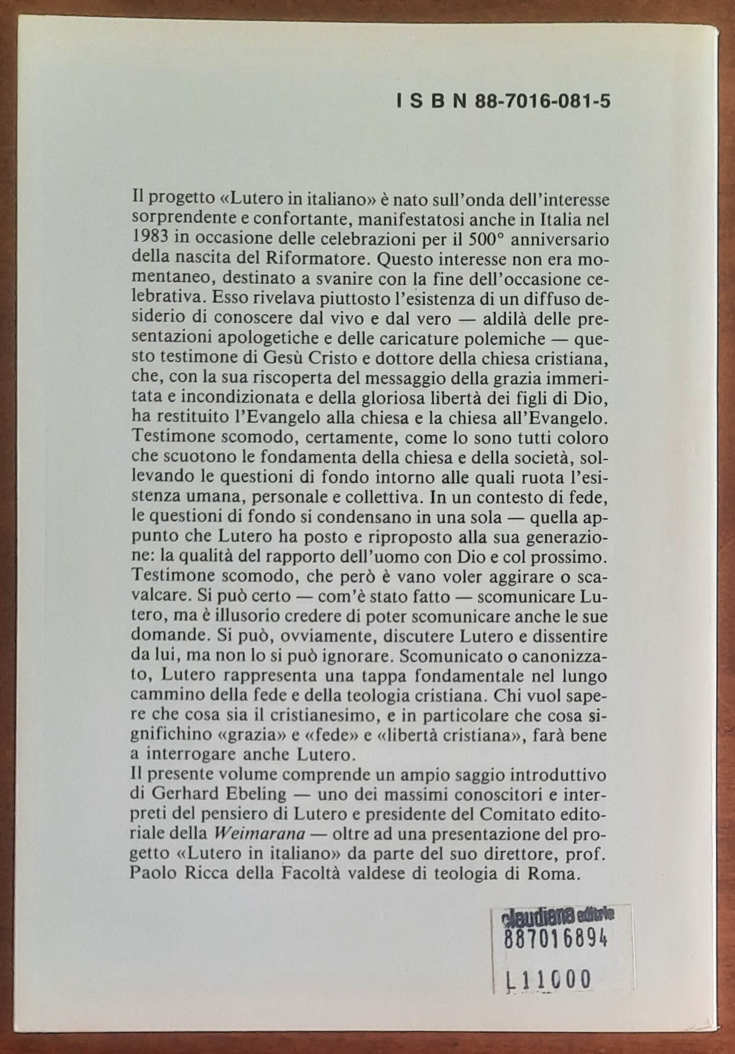 Lutero l’itinerario e il messaggio - Gerhard Ebeling - Claudiana Editrice