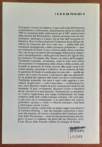 Lutero l’itinerario e il messaggio - Gerhard Ebeling - Claudiana Editrice