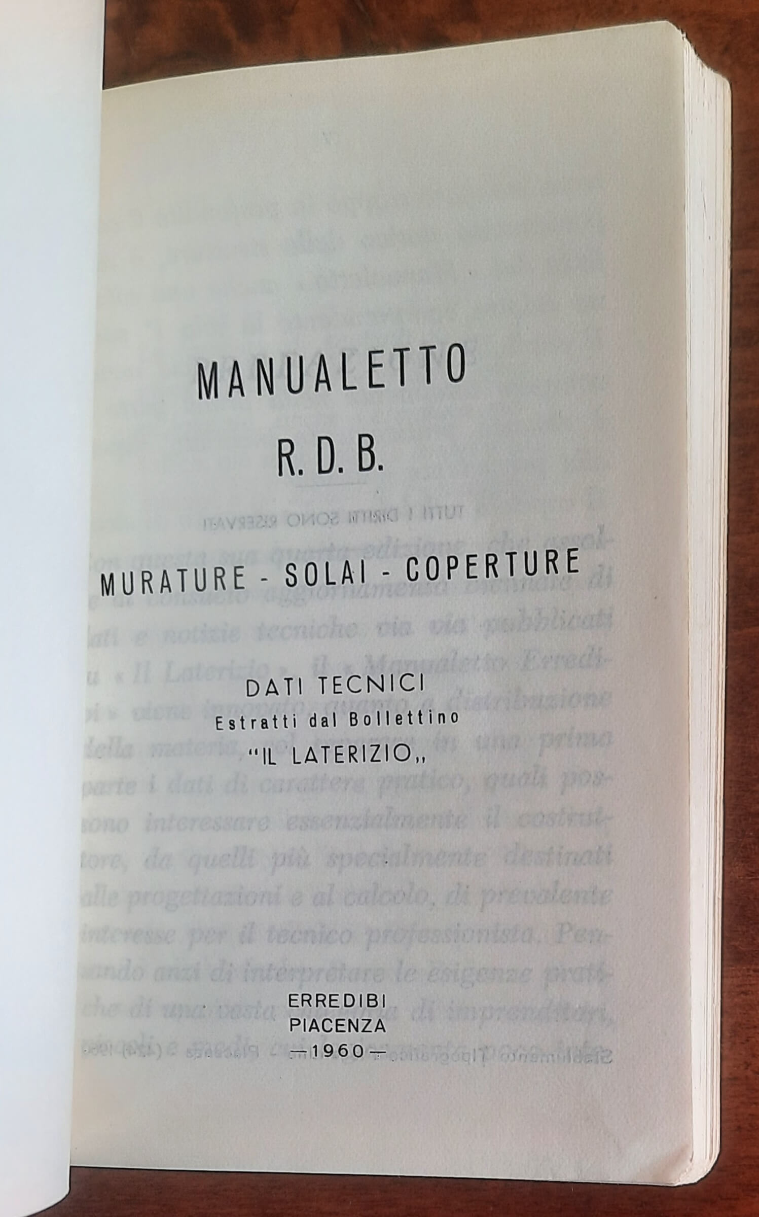 Manualetto Erredibi. Murature - solai - coperture - 1960
