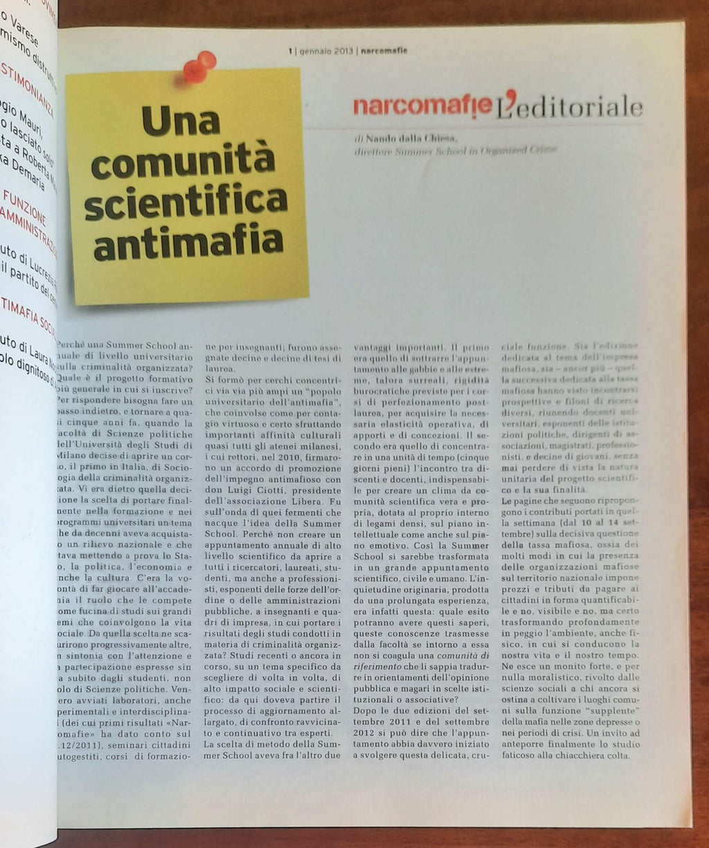 Narcomafie n. 01 - 2013 - Quanto ci costa la mafia. Riflessi economico-sociali del crimine organizzato
