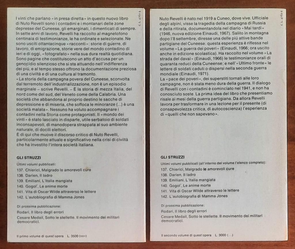 Nuto Revelli: Il mondo dei vinti. Testimonianze di vita contadina - 2 vol.