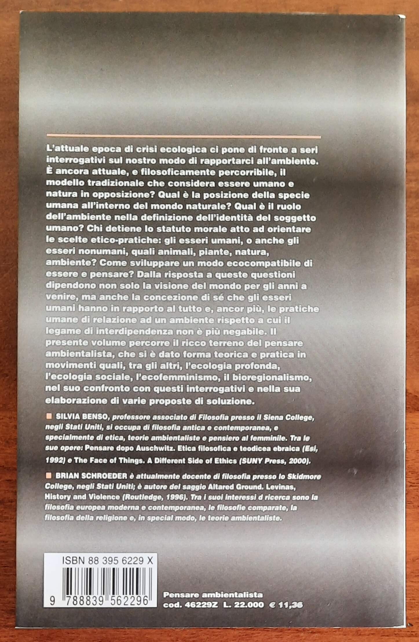 Pensare ambientalista. Tra filosofia e ecologia - Brian Schroeder - Silvia Benso
