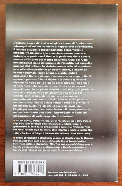Pensare ambientalista. Tra filosofia e ecologia - Brian Schroeder - Silvia Benso
