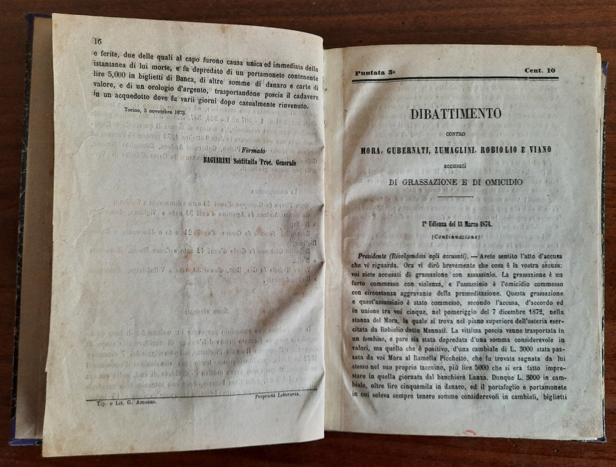 Processo per grassazione e omicidio a Biella - 1874