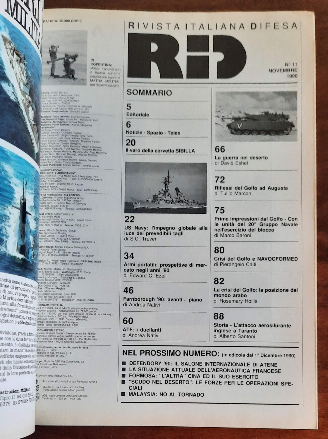 RID Rivista Italiana Difesa n. 11 Novembre 1990 - Speciale la crisi del Golfo